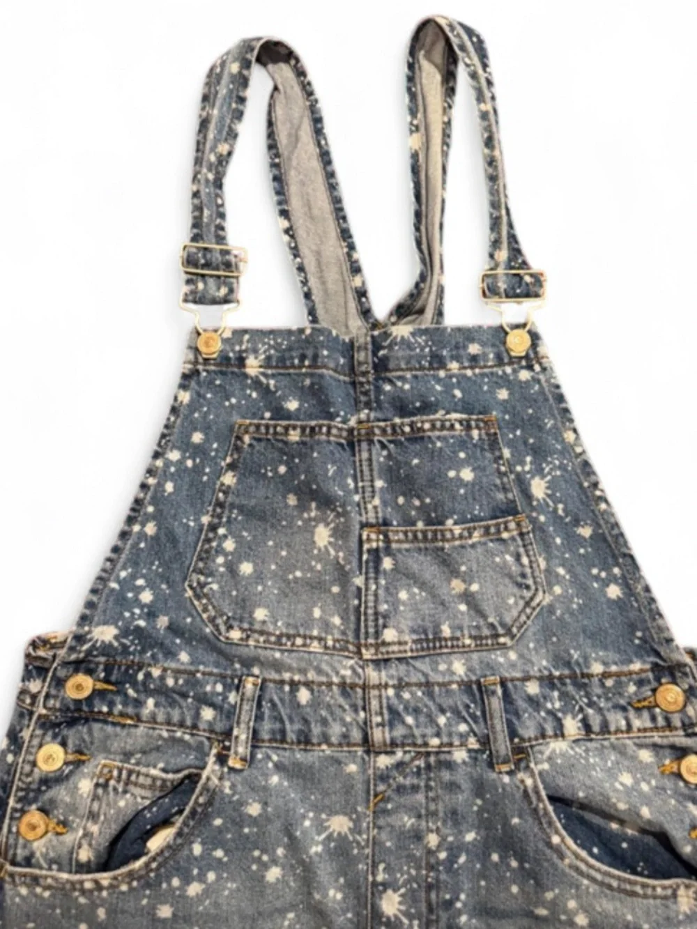 Free People We The Free Ziggy Bleach Splatter Denim Overalls Sold Out M - Picture 4 of 5